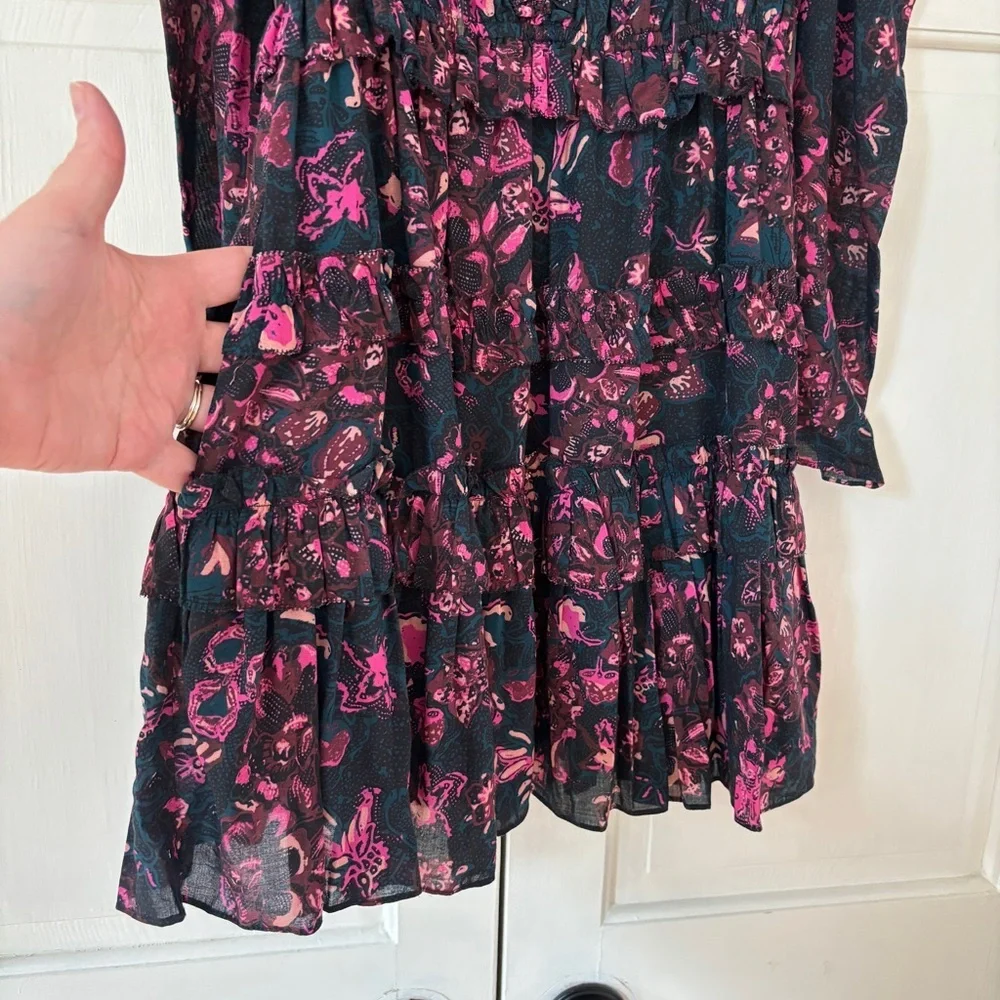 Ulla Johnson Prissa Mini Dress Size 2 Midnight‎ Floral Cotton Ruffle Puff Sleeve